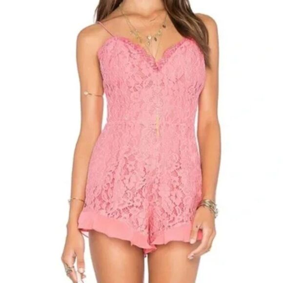 NBD Pants - Revolve NBD Heaven on Earth Pink Lace Romper XS NWT